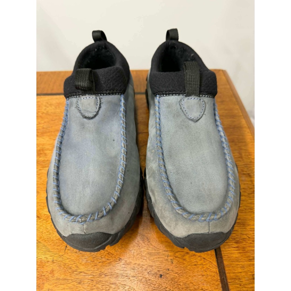 Teva Mens 8 Womens 9.5 Blue Grey Leather Slip On Outdoor Loafers Hiking
